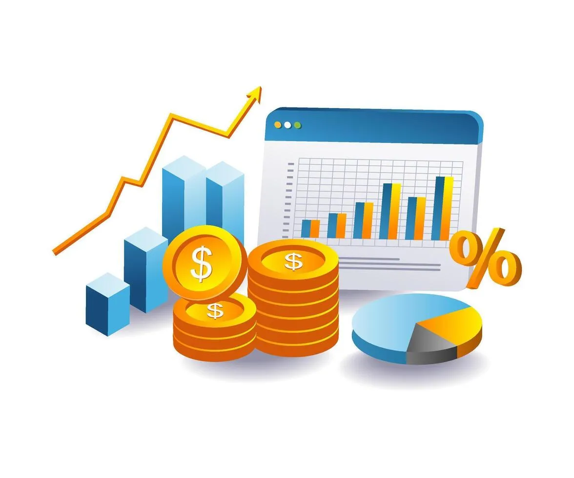 Financial growth with charts and coins illustration.